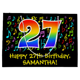 Sacola Para Presentes Grande 27.º Aniversário - Símbolos Musicais Coloridos,