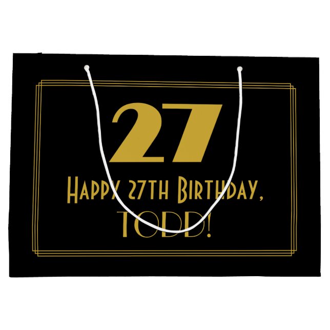 Sacola Para Presentes Grande 27.o aniversário — Art Deco Inspirou Olhar "27" &  (Verso)