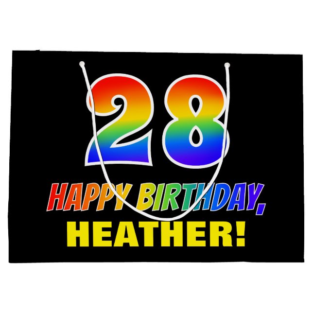 Sacola Para Presentes Grande 28º aniversário: Negrito, Divertido, Simples, Arco (Verso)