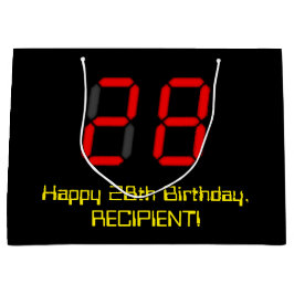 Sacola Para Presentes Grande 28.º aniversário: Estilo de Relógio Digital Vermel