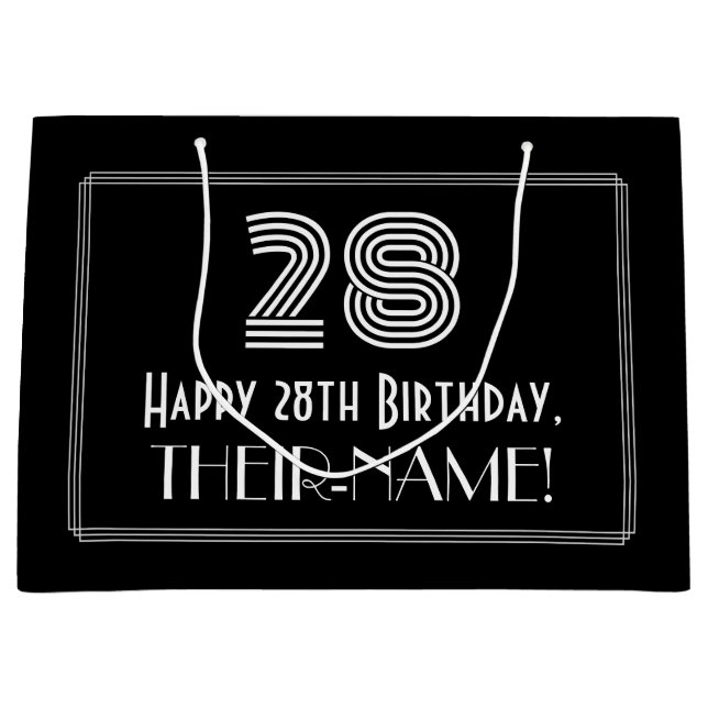 Sacola Para Presentes Grande 28.o aniversário — Art Deco Inspirou Olhar "28" &  (Frente)