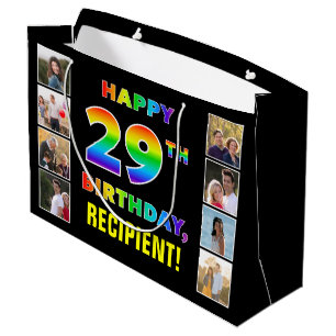 Sacola Para Presentes Grande 29.º aniversário: Texto Arco-Íris, Fotos e Nome Pe