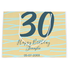 Sacola Para Presentes Grande 30th birthday add name date year yellow blue paste