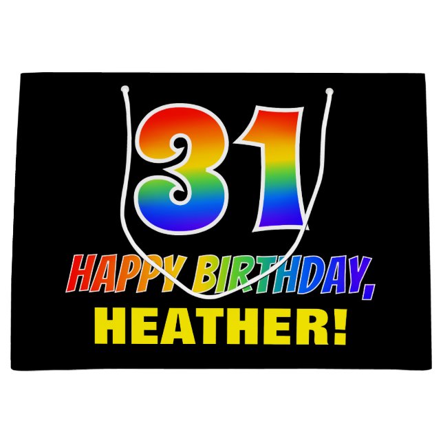 Sacola Para Presentes Grande 31º aniversário: Negrito, Divertido, Simples, Arco (Frente)