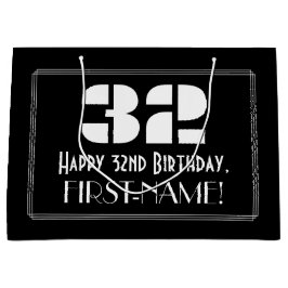 Sacola Para Presentes Grande 32º Aniversário ~ Arte Deco Inspirou "32" + Nome