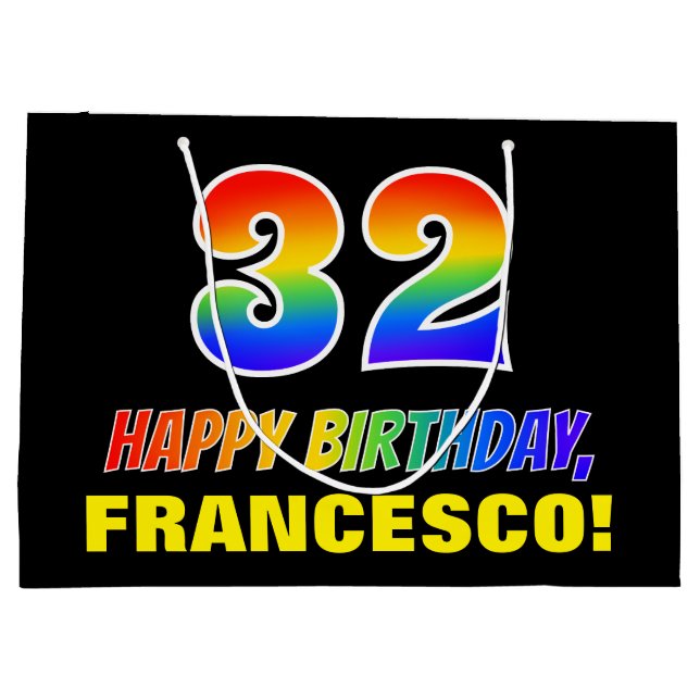 Sacola Para Presentes Grande 32º aniversário: Negrito, Divertido, Simples, Arco (Verso)