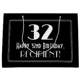 Sacola Para Presentes Grande 32.º Aniversário: Art Deco Inspira Estilo 32, Nome