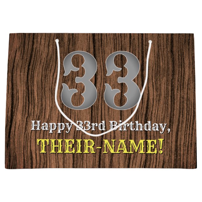 Sacola Para Presentes Grande 33º aniversário: Country Western Inspirou Olhar, N (Frente)