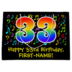 Sacola Para Presentes Grande 33º aniversário - Símbolos de Música Coloridos, Ra
