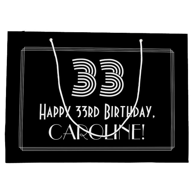 Sacola Para Presentes Grande 33.o aniversário — Art Deco Inspirou "33" e nome (Verso)
