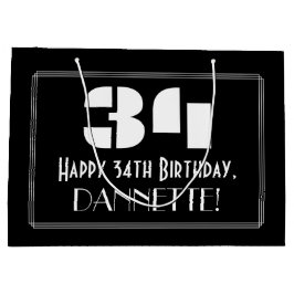 Sacola Para Presentes Grande 34º aniversário ~ Arte Deco Inspirou "34" + Nome