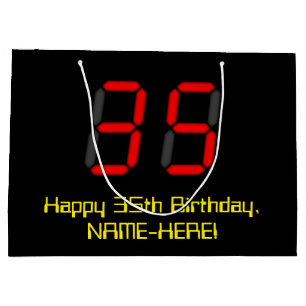 Sacola Para Presentes Grande 35.º aniversário: Estilo de Relógio Digital Vermel