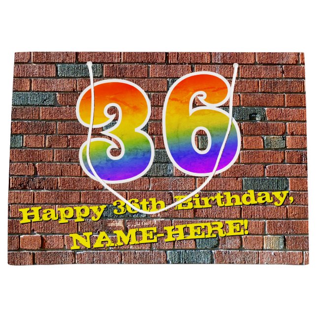 Sacola Para Presentes Grande 36º aniversário: Arco-Íris divertido inspirado no  (Frente)