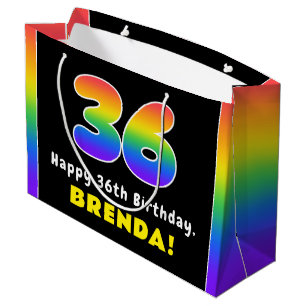 Sacola Para Presentes Grande 36.º aniversário: Arco-Íris Colorido nº 36, Nome P