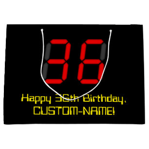 Sacola Para Presentes Grande 36.º aniversário: Estilo de Relógio Digital Vermel