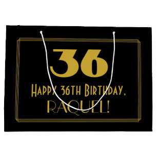 Sacola Para Presentes Grande 36.o aniversário — Art Deco inspirou "36" e nom