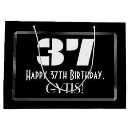 Sacola Para Presentes Grande 37º Aniversário ~ Arte Deco Inspirou "37" + Nome