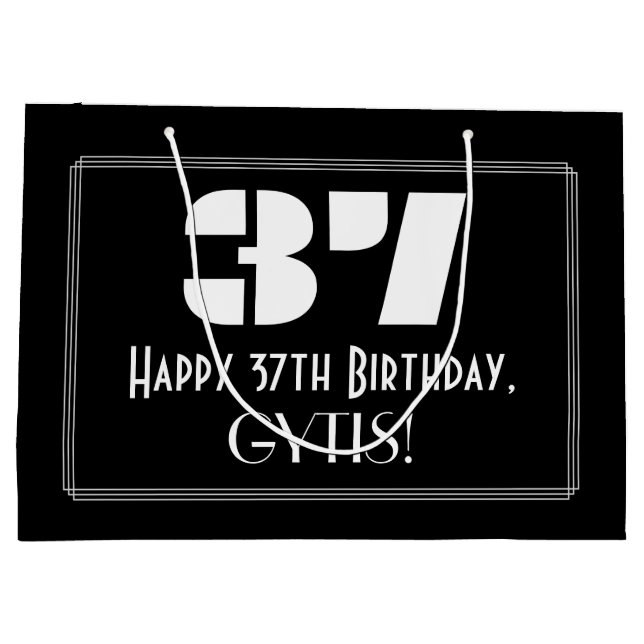 Sacola Para Presentes Grande 37º Aniversário ~ Arte Deco Inspirou "37" + Nome (Verso)
