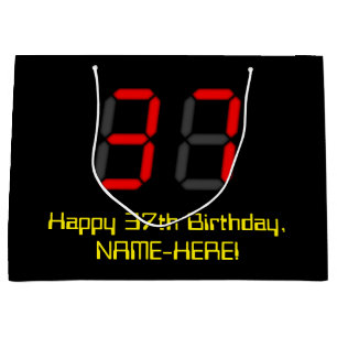 Sacola Para Presentes Grande 37.o aniversário: Estilo de Relógio Digital Verm