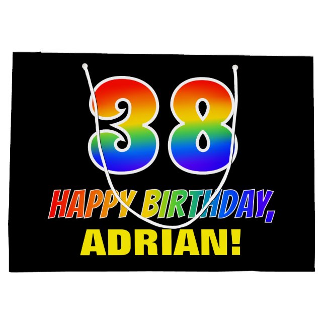 Sacola Para Presentes Grande 38º aniversário: Negrito, Divertido, Simples, Arco (Verso)