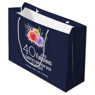 Sacola Para Presentes Grande 40 e Texto fabuloso - Aniversário com Flor de Aqua