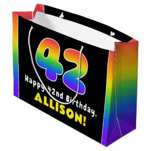 Sacola Para Presentes Grande 42º Aniversário: Arco-Íris Colorido nº 42, Nome Pe