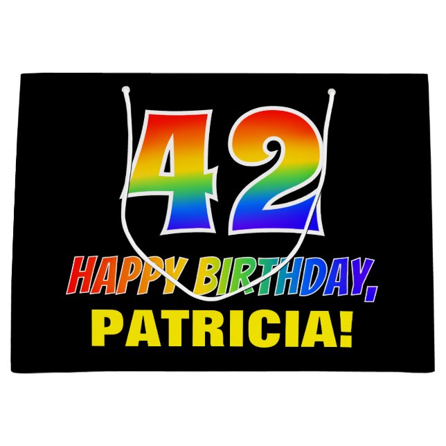 Sacola Para Presentes Grande 42º aniversário: Negrito, Divertido, Simples, Arco (Frente)