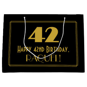 Sacola Para Presentes Grande 42.o aniversário — Art Deco Inspirou o Olho "42" &