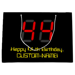 Sacola Para Presentes Grande 44 Aniversário: Estilo de Relógio Digital Vermel