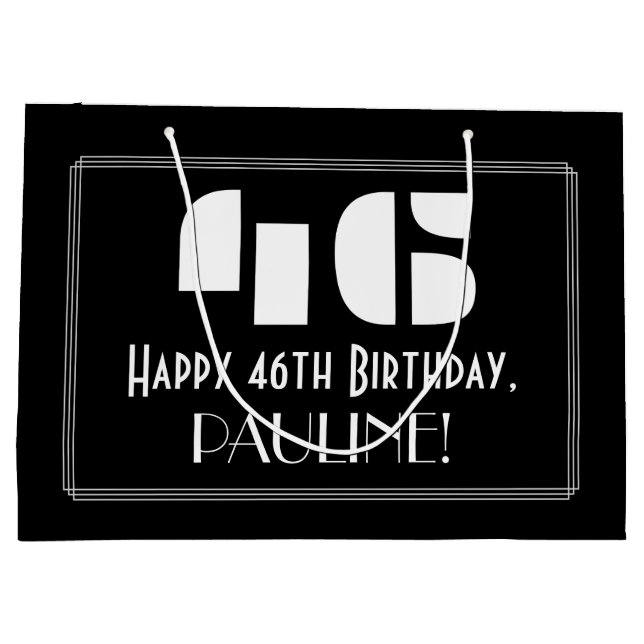 Sacola Para Presentes Grande 46º aniversário ~ Arte Deco Inspirou "46" + Nome (Verso)