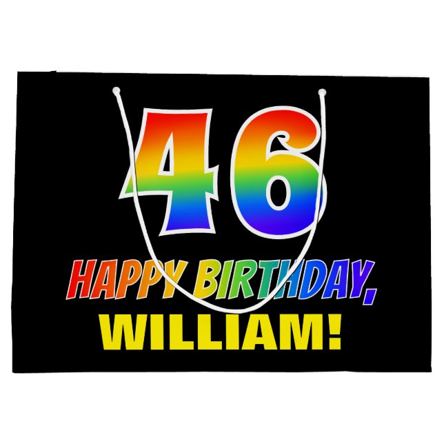 Sacola Para Presentes Grande 46º aniversário: Negrito, Divertido, Simples, Arco (Verso)