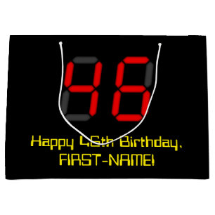 Sacola Para Presentes Grande 46.º aniversário: Estilo de Relógio Digital Vermel