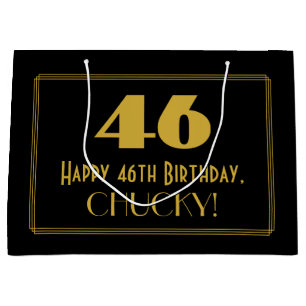 Sacola Para Presentes Grande 46.o aniversário — Art Deco inspirou "46" e nom