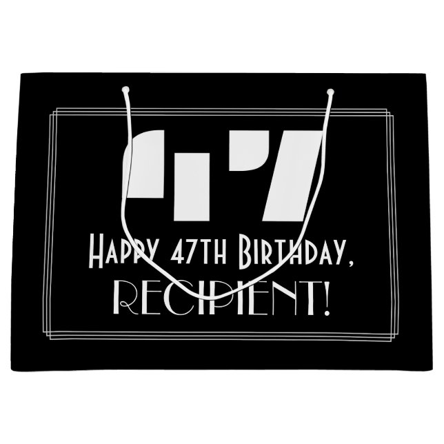 Sacola Para Presentes Grande 47º aniversário ~ Arte Deco Inspirou "47" + Nome (Frente)
