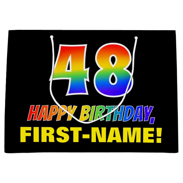 Sacola Para Presentes Grande 48º aniversário: Negrito, Divertido, Simples, Arco (Frente)