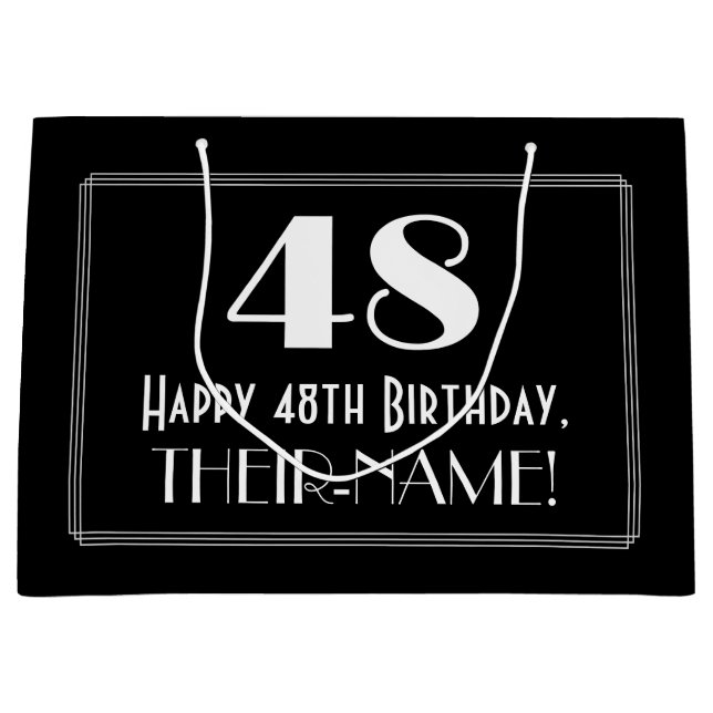 Sacola Para Presentes Grande 48.º aniversário: Art Deco Inspira Estilo "48", No (Frente)