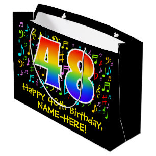 Sacola Para Presentes Grande 48.º aniversário - Símbolos de Música Coloridos, R