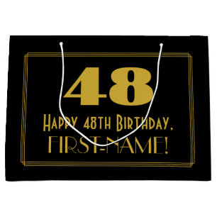 Sacola Para Presentes Grande 48.o aniversário — Art Deco Inspirou "48" & Nome