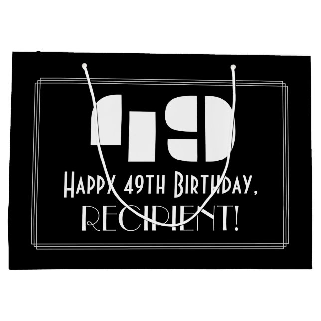 Sacola Para Presentes Grande 49º aniversário ~ Arte Deco Inspirou "49" + Nome (Verso)