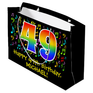 Sacola Para Presentes Grande 49.o aniversário - Símbolos de música coloridos