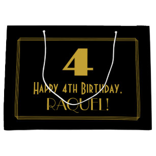 Sacola Para Presentes Grande 4.o Aniversário — Art Deco Inspira "4" e nome