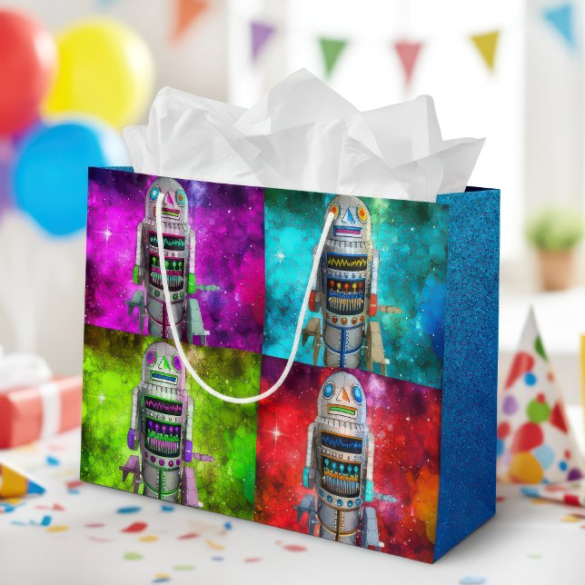 Sacola Para Presentes Grande 4 robôs de brinquedo de ficção científica galáxia  (Criador carregado)