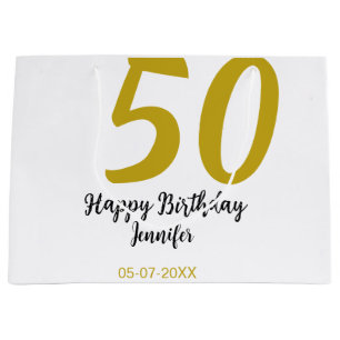 Sacola Para Presentes Grande 50º aniversário adicionar nome data ano modelo neg