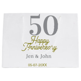 Sacola Para Presentes Grande 50º nome data feliz aniversário prata ouro data 