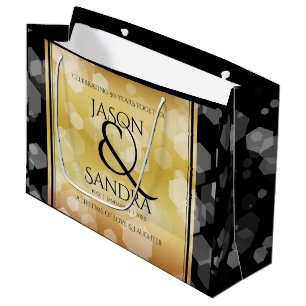 Sacola Para Presentes Grande 50th aniversário de casamento dourado elegante