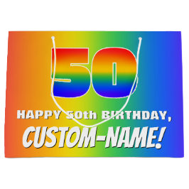 Sacola Para Presentes Grande 50th Birthday: Colorful, Fun Rainbow Pattern # 50