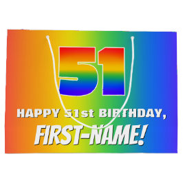 Sacola Para Presentes Grande 51st Birthday: Colorful, Fun Rainbow Pattern # 51