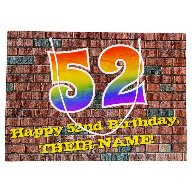 Sacola Para Presentes Grande 52º aniversário: Arco-Íris divertido inspirado no  (Verso)