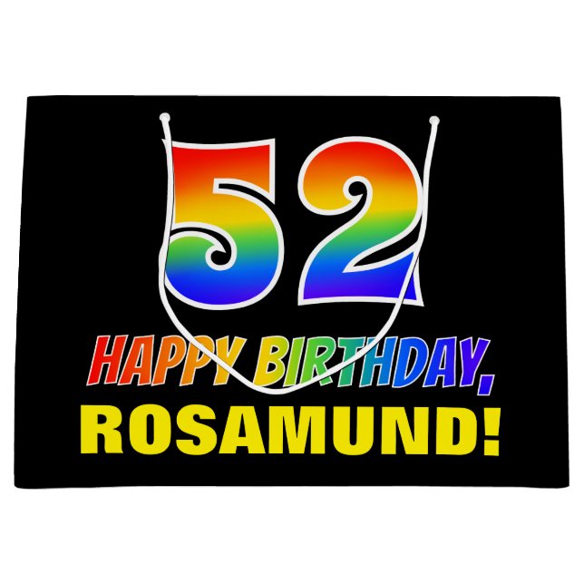 Sacola Para Presentes Grande 52º aniversário: Negrito, Divertido, Simples, Arco (Frente)