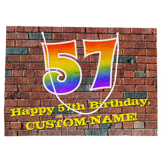 Sacola Para Presentes Grande 57º aniversário: Arco-Íris divertido inspirado no  (Verso)